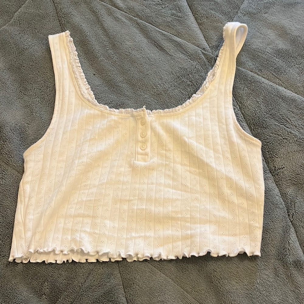 White ruffle tank